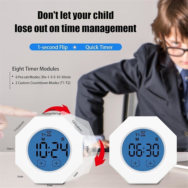 Pomodoro Timer, Produktivitetstimer Kvadrat, Ottekantet Tyngdekraft Flip Fokus Timer, Lydløs & Justerbar Lydalarm