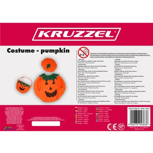 Græskar Halloweenkostume til børn 3 dele med hat og slikpose 3+ år