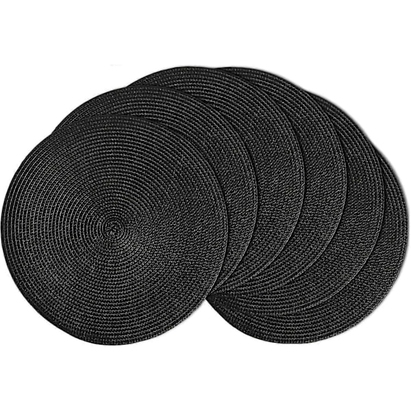 Pyöreät tabletit, 6 kpl, 38 cm, musta, pestävät lämmönkestävät tabletit, muoviset tabletit keittiöön, ruokapöytään, juhliin, häihin