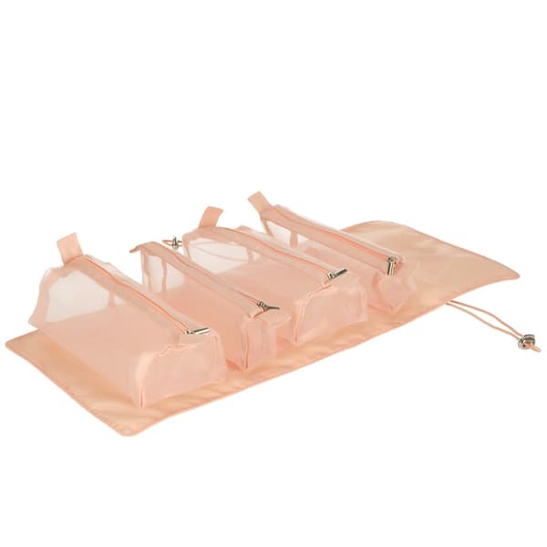 Foldable 4-in-1 Cosmetic Bag with 4 Detachable Compartments, Pink