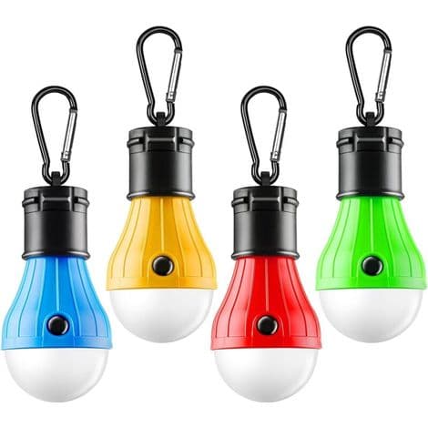 Sæt med 4 bærbare LED-teltlamper med krog og klips, nødbelysning til camping, vandreture, strømafbrydelser
