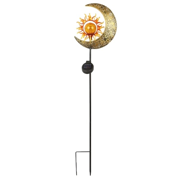Solcellelampe med måne og sol, til jorden, udendørs, have, græsplæne, sort