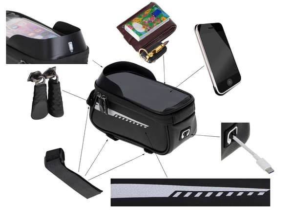 Waterproof bicycle bag with phone holder for frame/handlebar universal