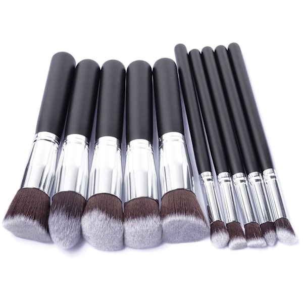 10 Professional Makeup Brushes, Makeup Set - Silver