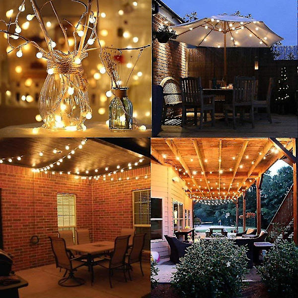 Globeljussträng Vattentät, 10m 100 LED-Ljusslinga med Stickkontakt, 8 Ljuslägen Ljusslinga Utomhus/Inomhus, Trädgårdsbelysning för Patio, Paviljong, Sovrum, Fest