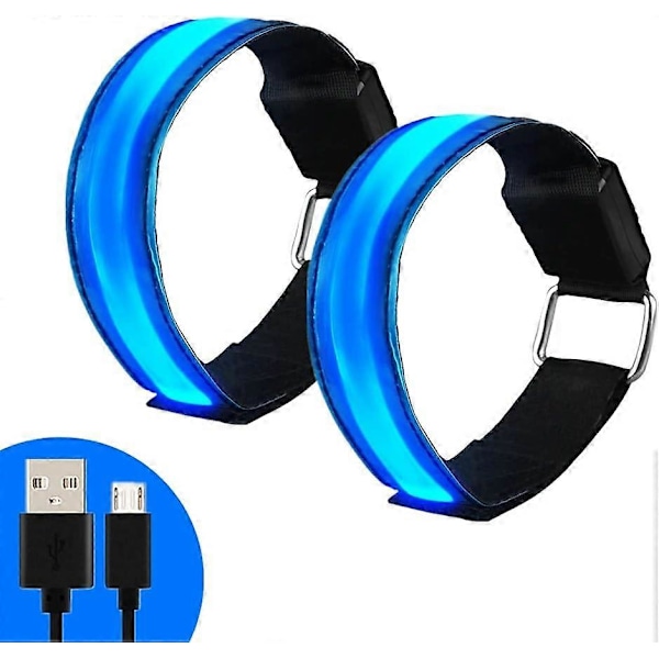 LED Armbånd, Glow Armbånd Sikkerhedslys Sports Wristband Ankel Reflekterende Strimler med LED Blinkende Løbelys, Blå 2 stk