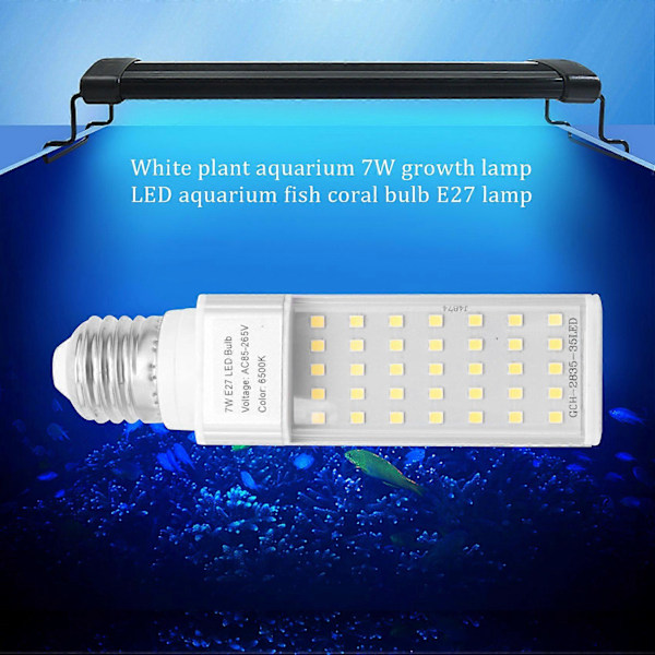 Fishpod Hvidt Planteakvarium 7W Vækstlys LED Tank Fisk Koral Pære E27 Lampe