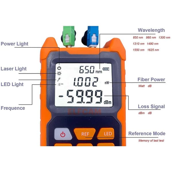 Bærbart optisk multimeter – Testområde -70 dBm til +6 dBm – Høy nøyaktighet 0,2 dBm – 2mW VFL for fiberoptikk – Lyssterk LED-skjerm – E-200