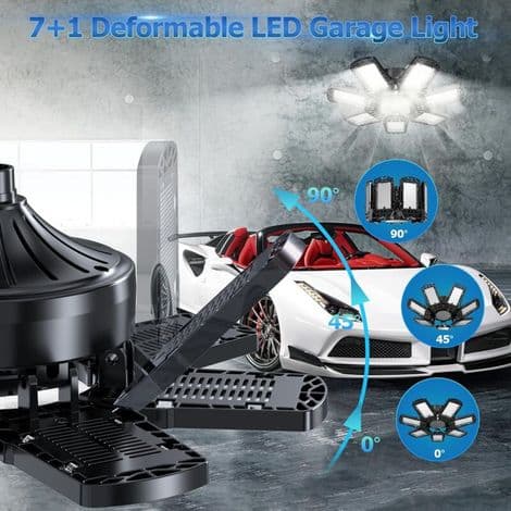 LED garasjebelysning, 7000 K, justerbar belysning med 7 justerbare paneler og 1 justerbart panel, E26/E27 LED verksted taklampe for lager, w