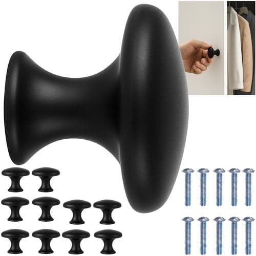 Møbelknopper mat sort 10-pak 3x2,6 cm inkl. skruer