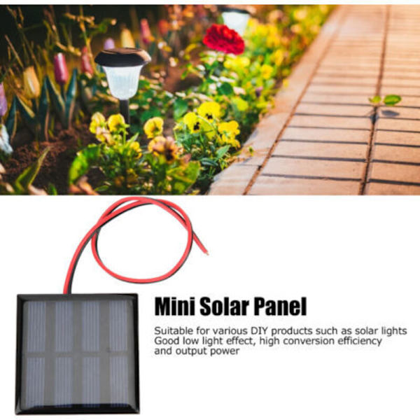 Mini solpanel, 5 stk., Strømmodul, panel med 30 cm rød og sort ledning, DC2V 150mA