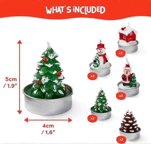 15-pack Mini Jul Doftfria Värmeljus, Inkluderar Julgran & Tomteformade Ljus