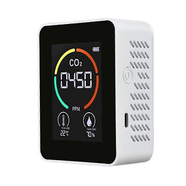 Infraröd Luftkvalitetsmätare Co2 Koldioxid Detektor Temperatur Fuktighetsmätare Inbyggt 1200mah Uppladdningsbart Batteri Vit