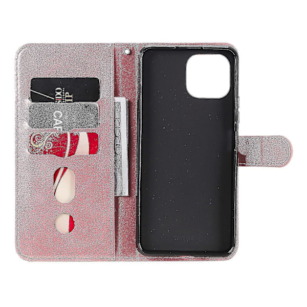 Plånboksfodral för Xiaomi Mi 11 Lite, premium PU-läder magnetisk stängning kortfack stativ dragkedjeficka mjukt TPU flip-fodral - Rosa