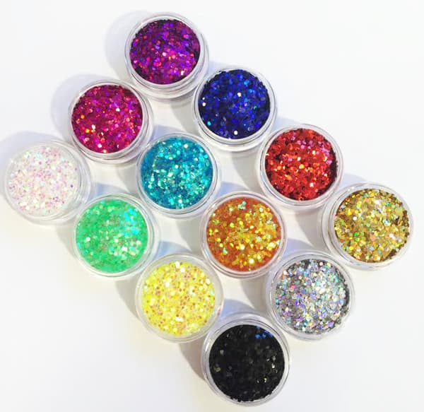 12 krukker sekskantet glitter