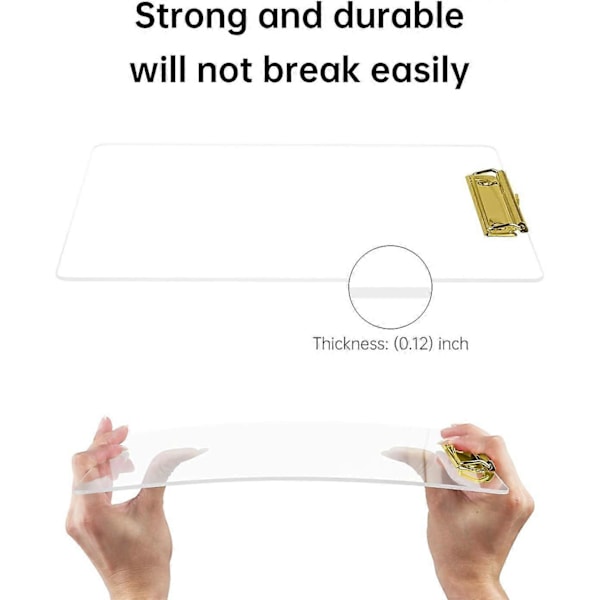 Akryl Clipboard Holder, Klar Akryl Clipboard, 3 Stykker Mode Design A4 Clipboard, Clipboard med Klemme (Guld)
