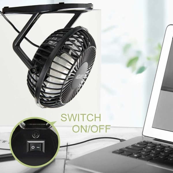 4-tums Mini USB-fläkt – 360° Rotation – Tyst Drift för Kontor, Camping, Barnvagnar – USB-driven – ABS-plast