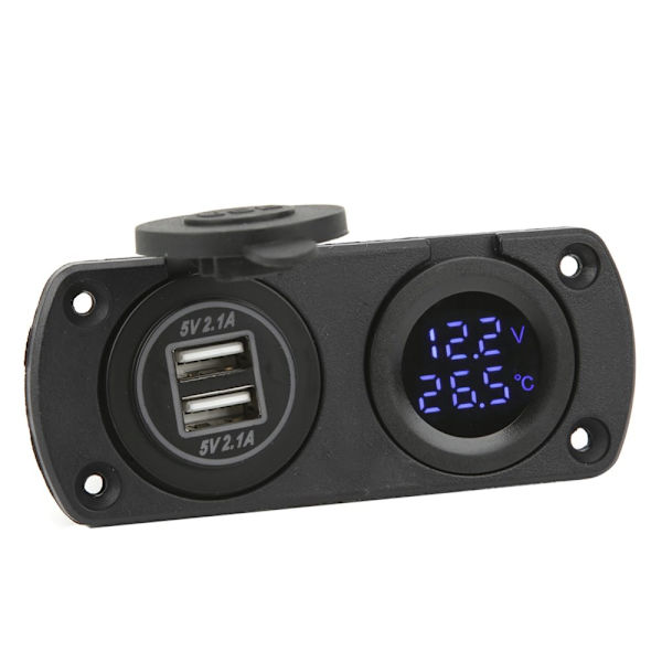 Temperature Voltmeter Charger Car Dual USB 12V Power Socket Cigarette Lighter Socket Blue