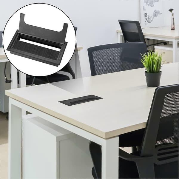 Kabelgennemføring i firkantet aluminiumslegering til computerbord (Sort)