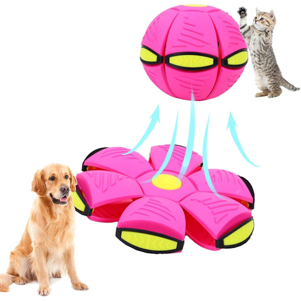 Flyvende tallerken legetøjsbold til kæledyr, magisk deformation UFO legetøj til børn kæledyr, hund udendørs legetøj flyvende bold (rosa, uden lys)