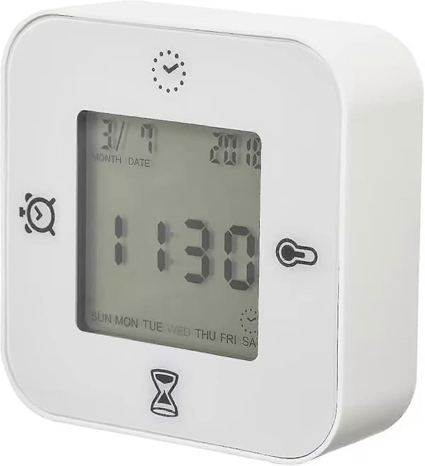 Klokke/termometer/alarm/timer, 4 funksjoner bordklokke (hvit)