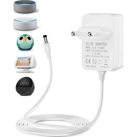 15W strømadapter til Echo Dot (3./4. generation), Show 5, Spot og TV Cube med ur og børneudgave