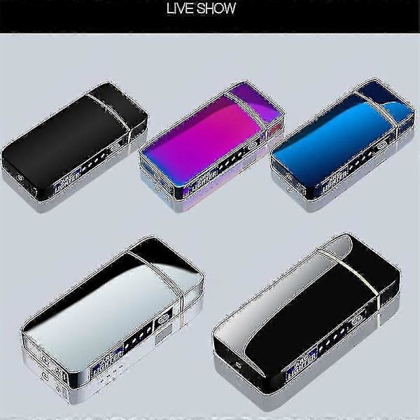 Elektrisk Vindtæt Metal Lighter Dobbelt Bue Flammeløs Plasma Genopladelig USB Lighter LED Strømvisning Berøringsfølsom Lighter Sort