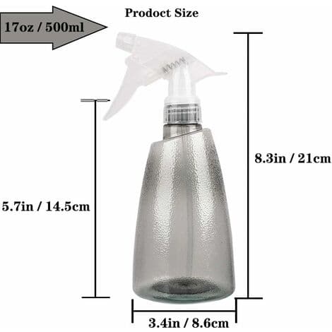 Sprayflaske, 500 ml tom plast sprayflaske med justerbart sprayhode (grønn + grå)