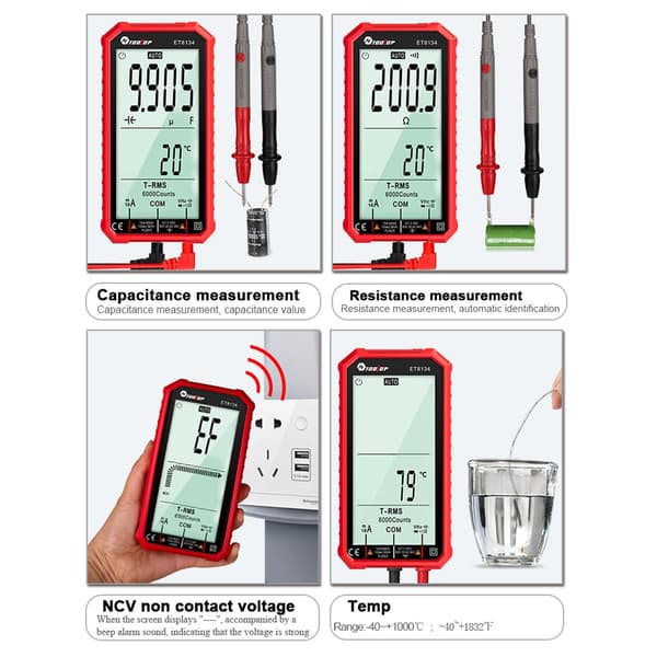 Digital Multimeter with a 4.7-inch LCD. Red