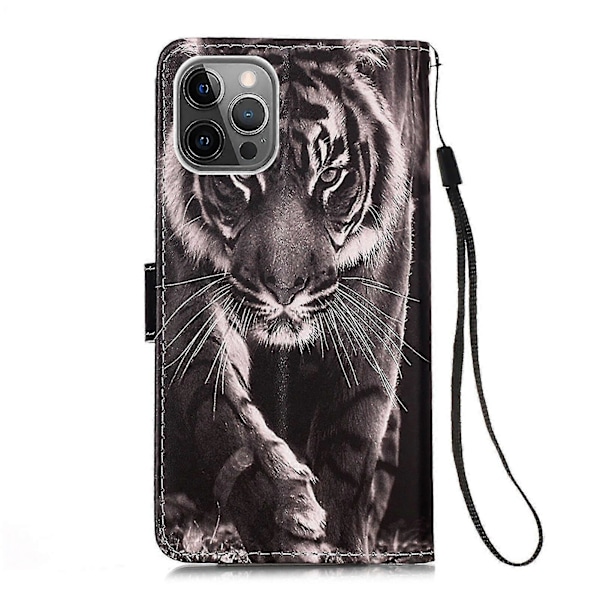 Kompatibelt med iPhone 12 Pro Skal Läder Flip Plånboksfodral med Kortfack Hållare Ställ Mönster - Tiger