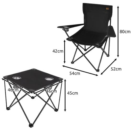 Campingmøbelsæt foldbart bord + 2 campingstole sort 100 kg 600D Oxford