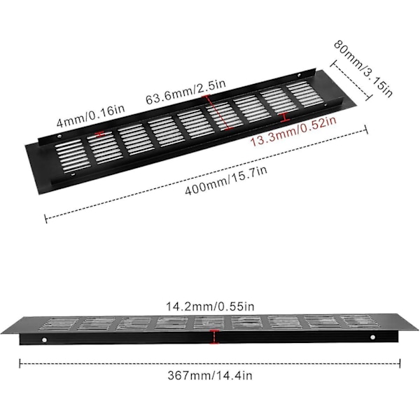 Ventilationsgitterdæksel, 400 mm Sort Kvadratisk Aluminium Legering Sort Ventilationsdæksel Til Skab Garderobe Ventilation