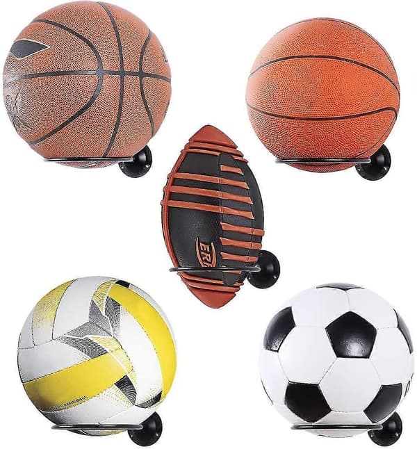 Väggmonterade Bollhållare 2-pack Bollställ Platssparande Väggmontering Displayförvaring Fotboll Sovrumstillbehör (svart)