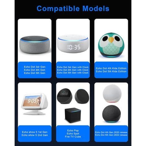 15W strømadapter til Echo Dot (3./4. generation), Show 5, Spot og TV Cube med ur og børneudgave