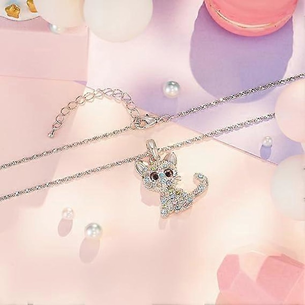 Kitty Cat Hängsmycke Halsband Smycken för Kvinnor Flickor Kattälskare Gåvor Dotter Älskad Halsband 18+2.4 tum Kedja, färgglad katt