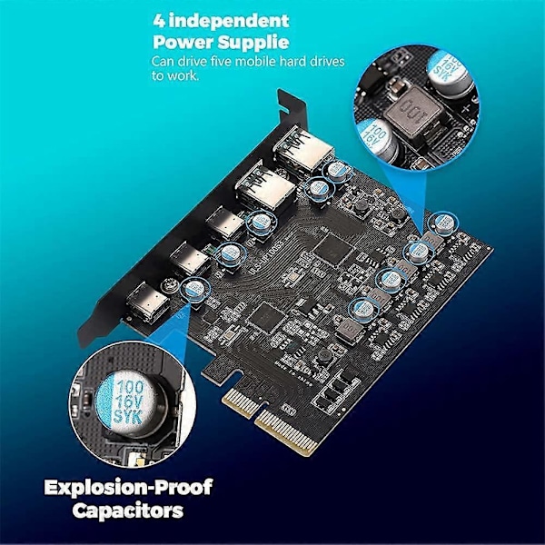 PCIe till USB 3.2 Gen 2 Adapterkort PCI Expansionskort PCI-E Add-on Kort Riser för PC Windows 10/8/