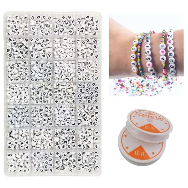 DIY Bead Box with Letter Beads – 1400 Beads + Elastic Thread