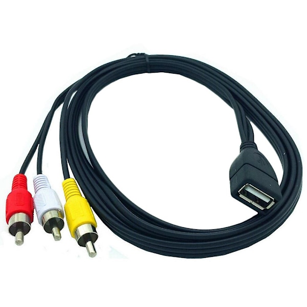 1,5M USB A Hun til 3 RCA Phono AV Kabel Ledning PC TV Aux Lyd Video Adapter