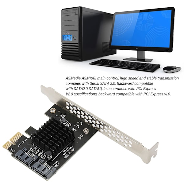 PCIe SATA 3.0 Udvidelseskort til Desktop - Stabil 6 Gbps Transmission, Plug and Play Controller