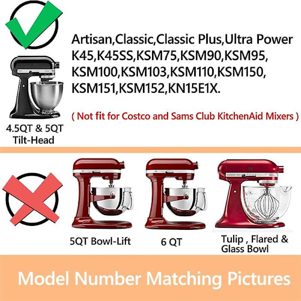 Tiltskaft-standmixer-tilbehør til KitchenAid 4,5-5 Qt Paddle-tilbehør til K45B/K5THCB/K5THB