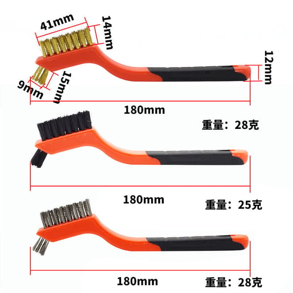 Sæt med 6 minibørster med nylon-/messing-/rustfrit stål-børster til rengøring af rust og støv