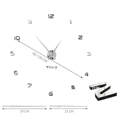 DIY Wall Clock Mirror Effect Silver 60-130 cm Silent Mechanism