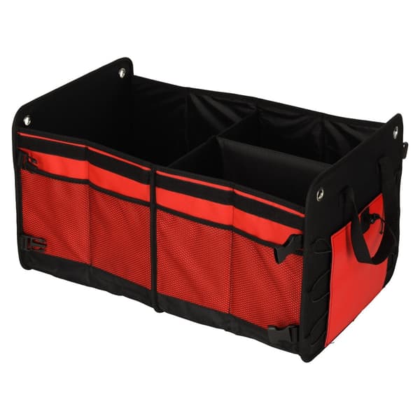 Car Trunk Organizer 60L Foldable with Lid and Dividers Black/Red