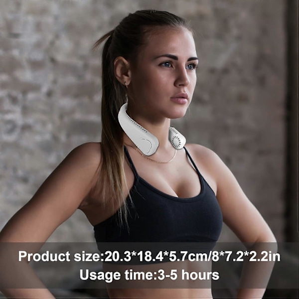 Kaulatuuletin handsfree 360 ilmavirtaus jäähdytystuuletin 3 tuulennopeutta 1200mAh USB ladattava lehdettömänä kotiin toimistoon ulkoiluun (valkoinen)