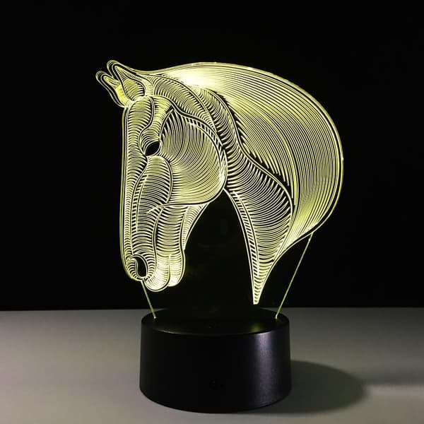 3D Lampe Illusjon Dyr Hest LED Skrivebordslampe Nattlys, 7