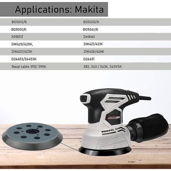 (svart) Makita 125mm slipeskive 8 huller slipeskive 5 tommer for Makita BO 5010, 5030, 5031, 5041, Dewalt DW420, DW