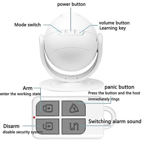 Trådlöst Rörelsesensorlarm med Siren - Infraröd Batteri / USB