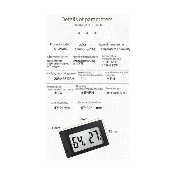 4 STK Køretøj Reptil Termometer S-WS05 Mini Elektronisk -Hygrometer til Akvarium / Sort