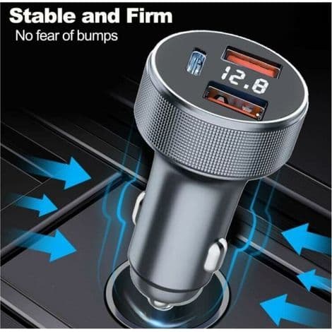 72W USB billader, hurtigladingsadapter, metall, dobbel USB, USB billader med LED voltmeter
