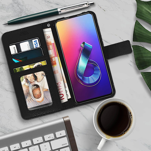 Flip lommepung etui, tyndt cover Asus ZenFone 6, silikone skal - Sort